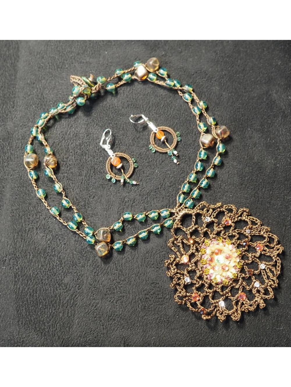 Handcrafted Beaded Crochet Necklace and Earring Jewelry Set